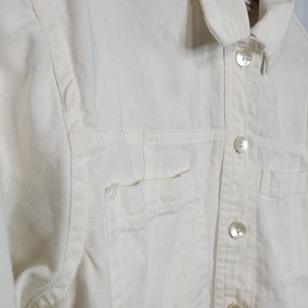 Vtg 1990s CRT Wolf Applique Shacket Sz L Cream Denim Western Rustic Jacket - Picture 6 of 9